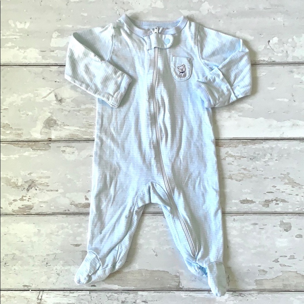 Baby Boy NB Zip Up Footie Sleeper Pajamas Pale Blue Stripes Newborn One Piece